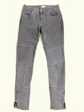 Claudie Pierlot Grey Moto Ribbed Knee Skinny Jeans